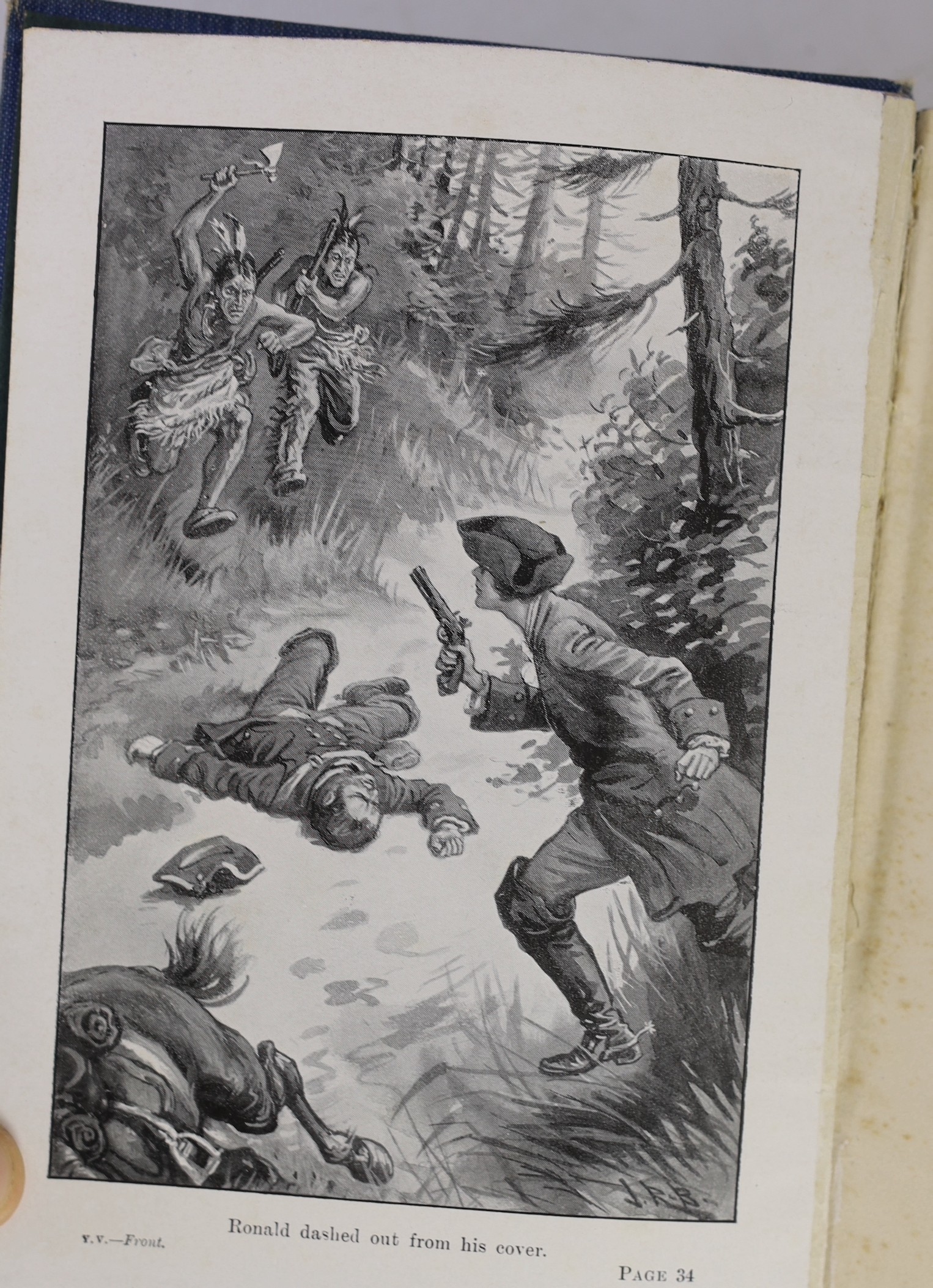 Original Artwork - John Riddle Burgess (1886-1966) - A set of four en grisaille illustrations for A Young Virginian, together with the original coloured artwork for the cover, by Escott Lynn, signed monograms, 28 x 21cms